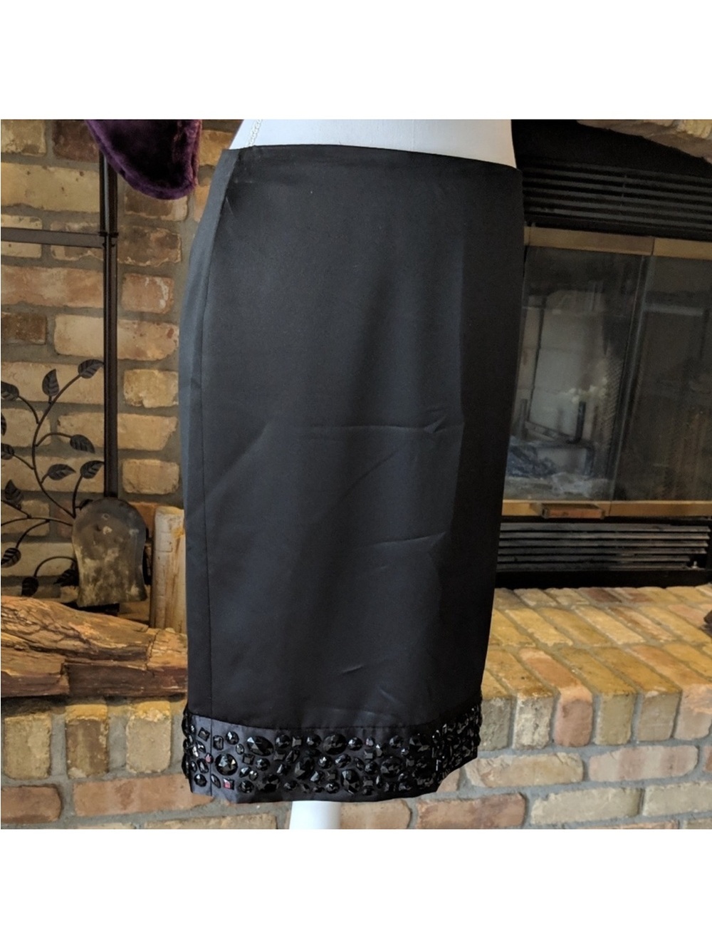 White House Black Market Black Pencil Skirt with Embellished Hem